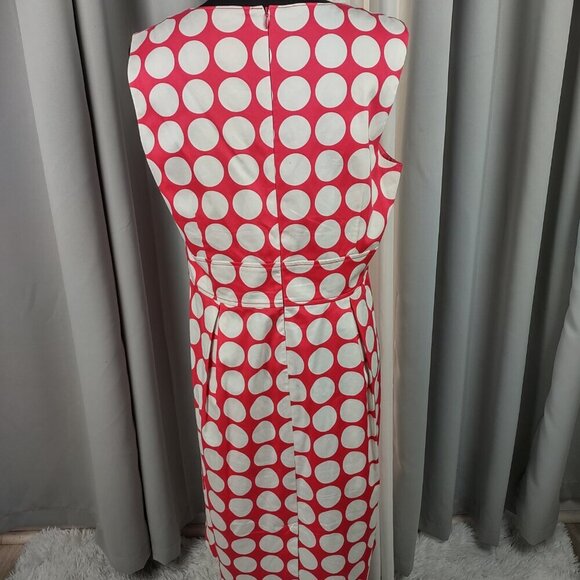 Kim Rogers Pink White Polka Dot Cotton Fit & Flare Sleeveless Belted Dress 16 - Picture 8 of 16